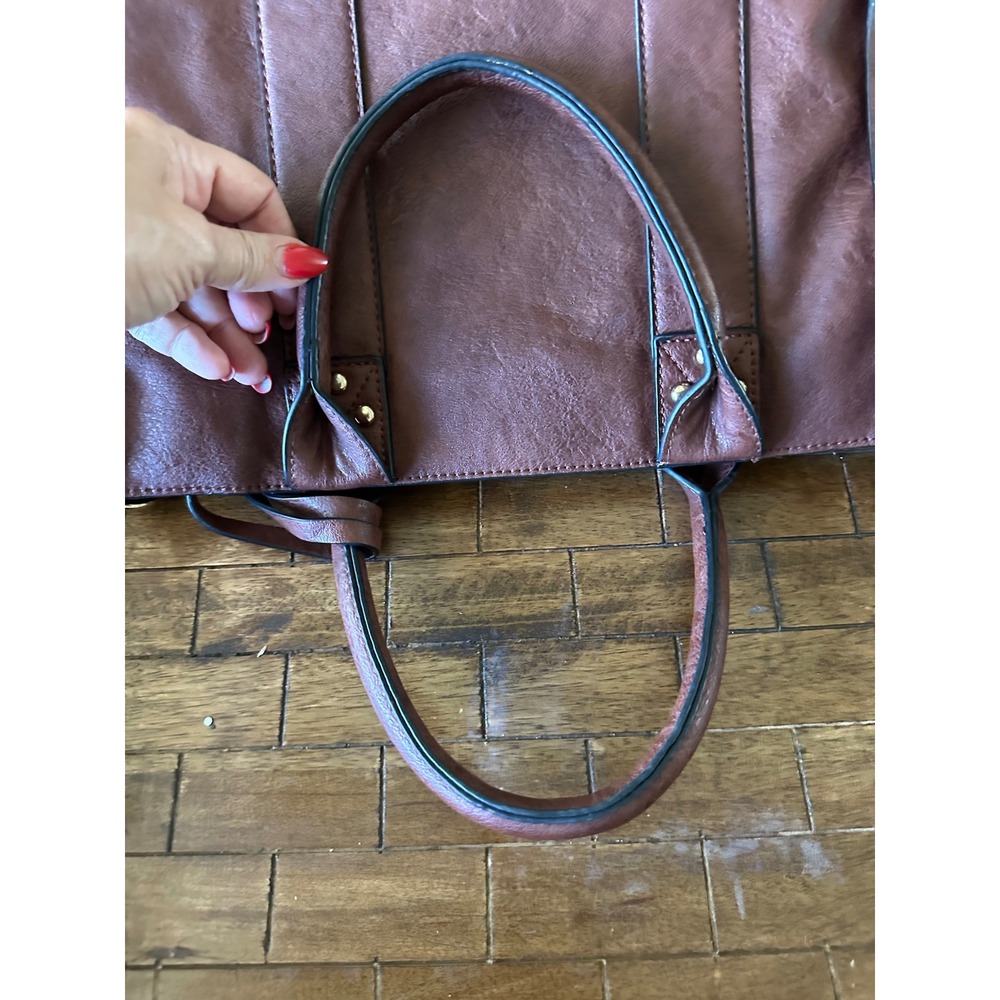 Dasein Brown Vegan Leather Studded Tote Bag Satchel with Matching Pouch Gold EUC - Picture 14 of 16